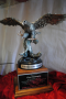 Flying eagle on stand, pewter w/silver and gold finish, Greater Waco Chamber of Commerce