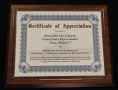 Certification of Appreciation, $500,000 Allocation for Booker T. Washington Comm. & Rec. Center