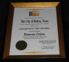 Framed, Honorary Citizen Award, City of Belton, April 13, 1995