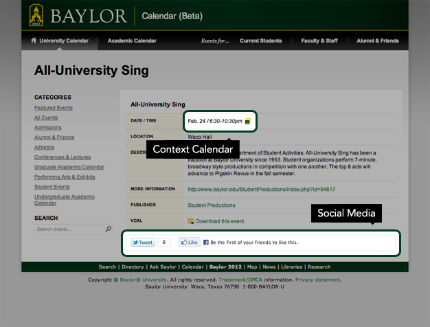 New Baylor Calendar - Event Display