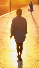 Two Women Walking towards Each Other on Sidewalk