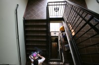 Down the stairs