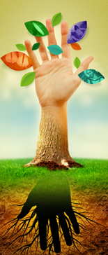 Hand growing from ground