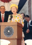 Bullock with Queen Elizabeth II. 1991