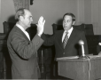 Byron Tunnell swears in Bob Bullock as Secretary of State. 1972