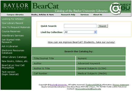 BearCat main page
