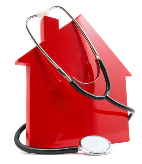 Stock graphic of a house with a stethoscope