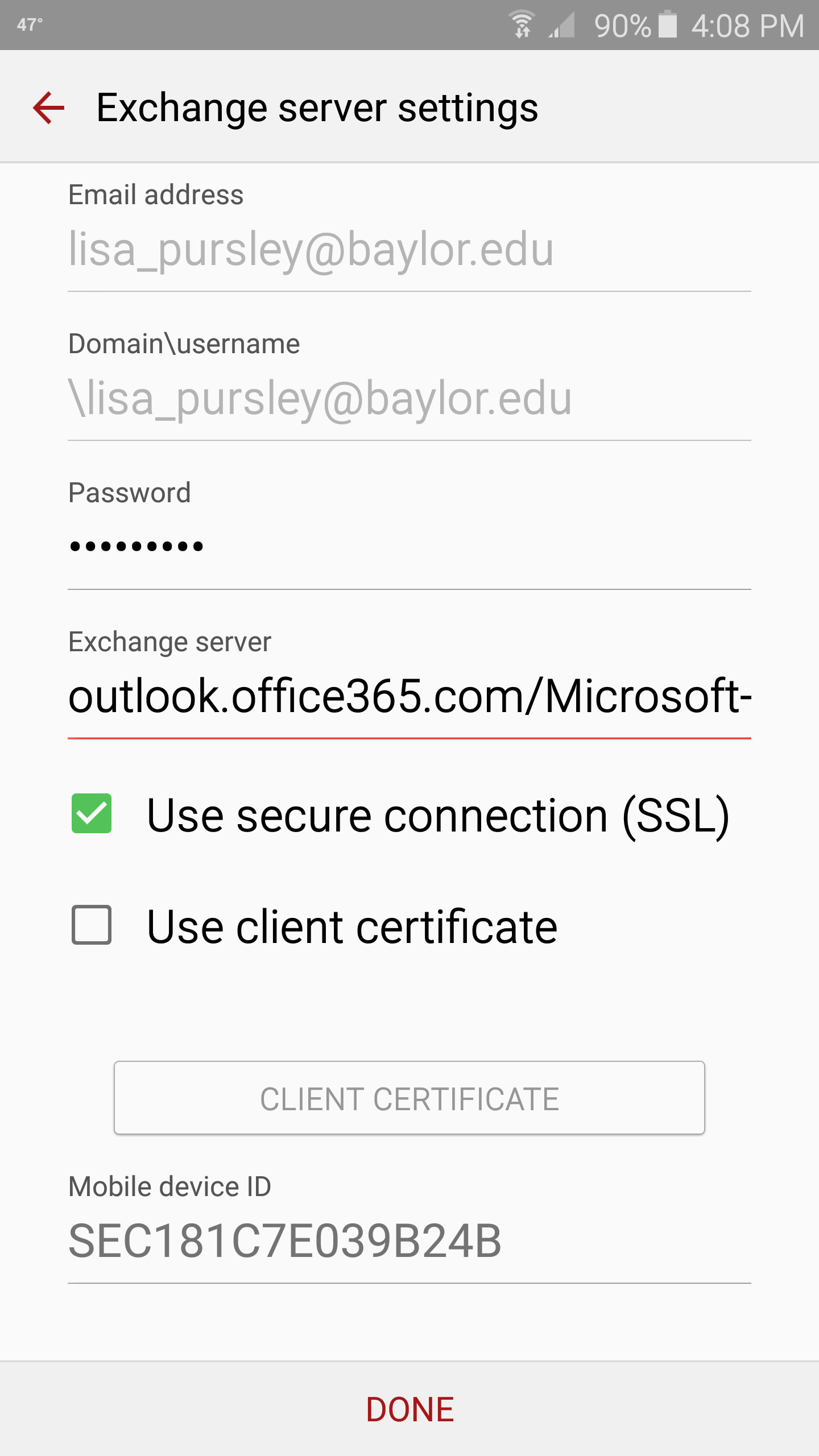 Outlook 365 Android settings