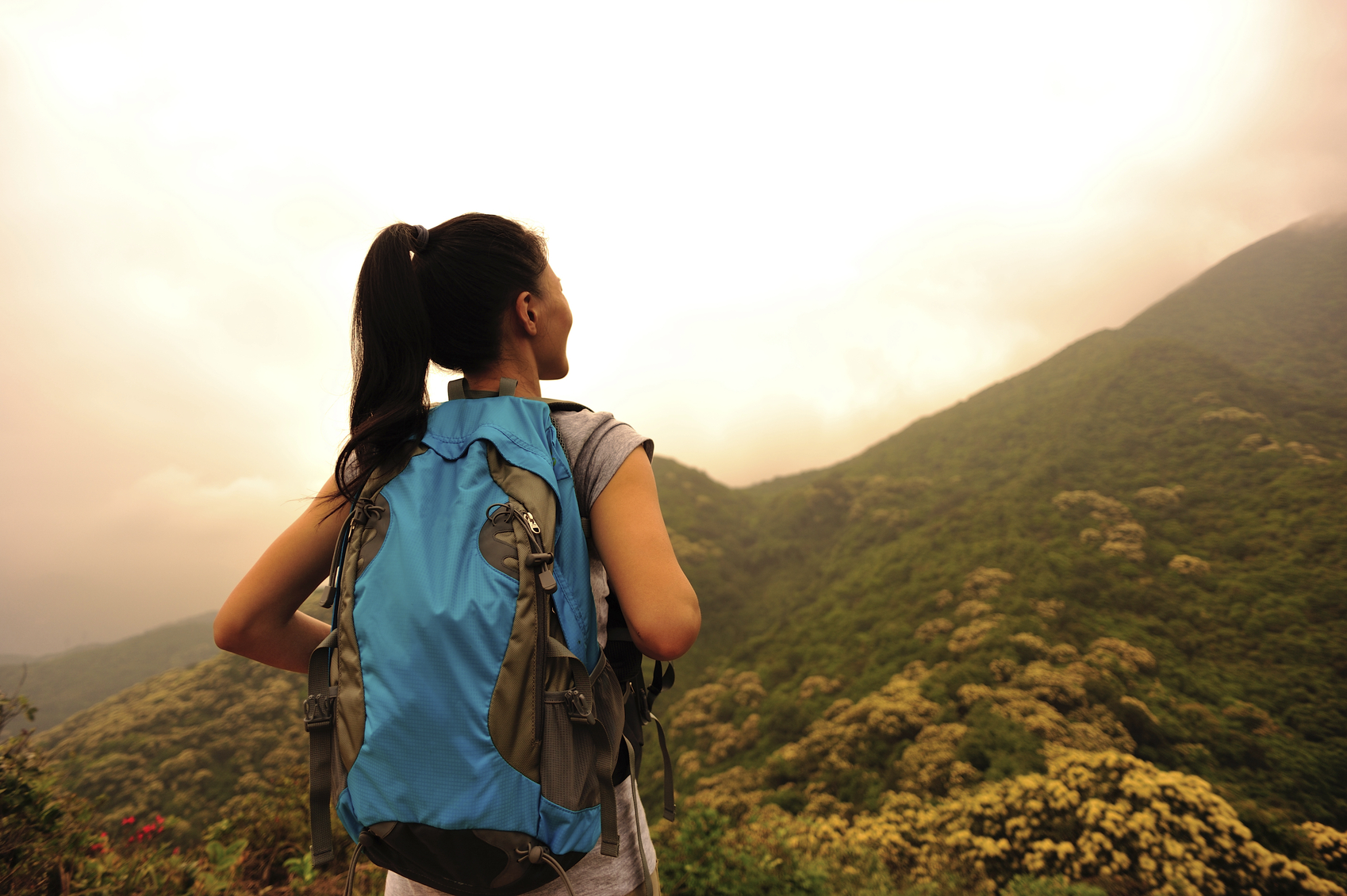 Stock photo of 
a backpacking woman