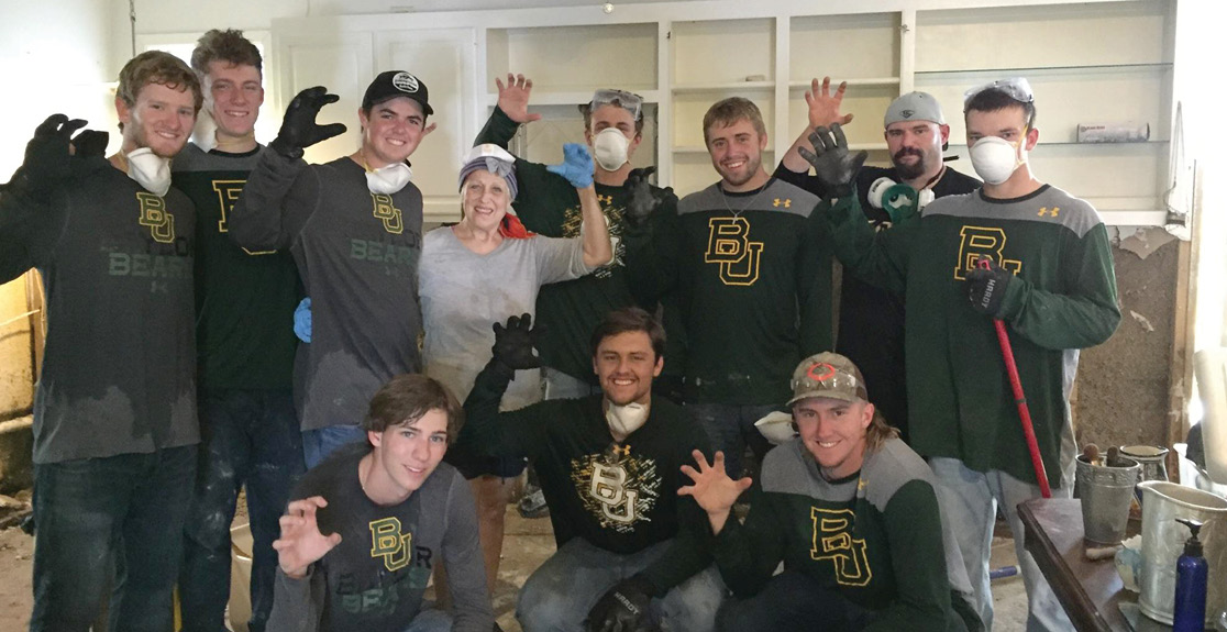 Group Photo of Baseball team aiding in Hurricane Harvey relief
