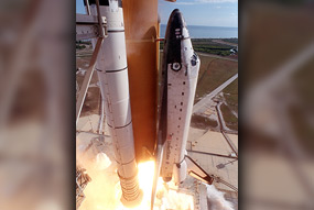 Space Shuttle Columbia Launching into space