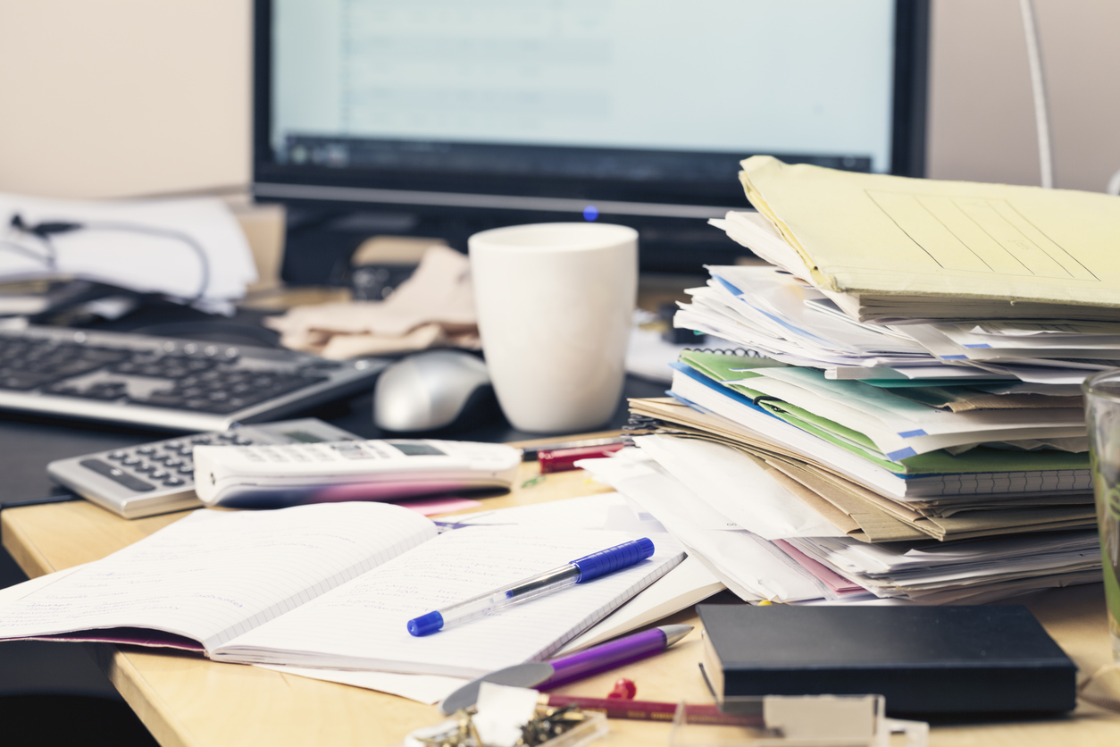 Stock photo of a messy desk