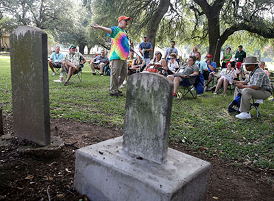 Dr. Talbert teaching in First Street Cemetery, Waco