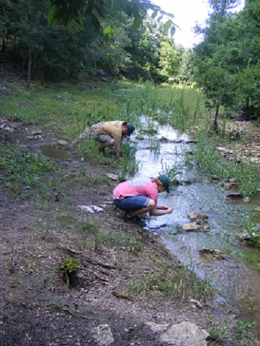 Workers research the local river