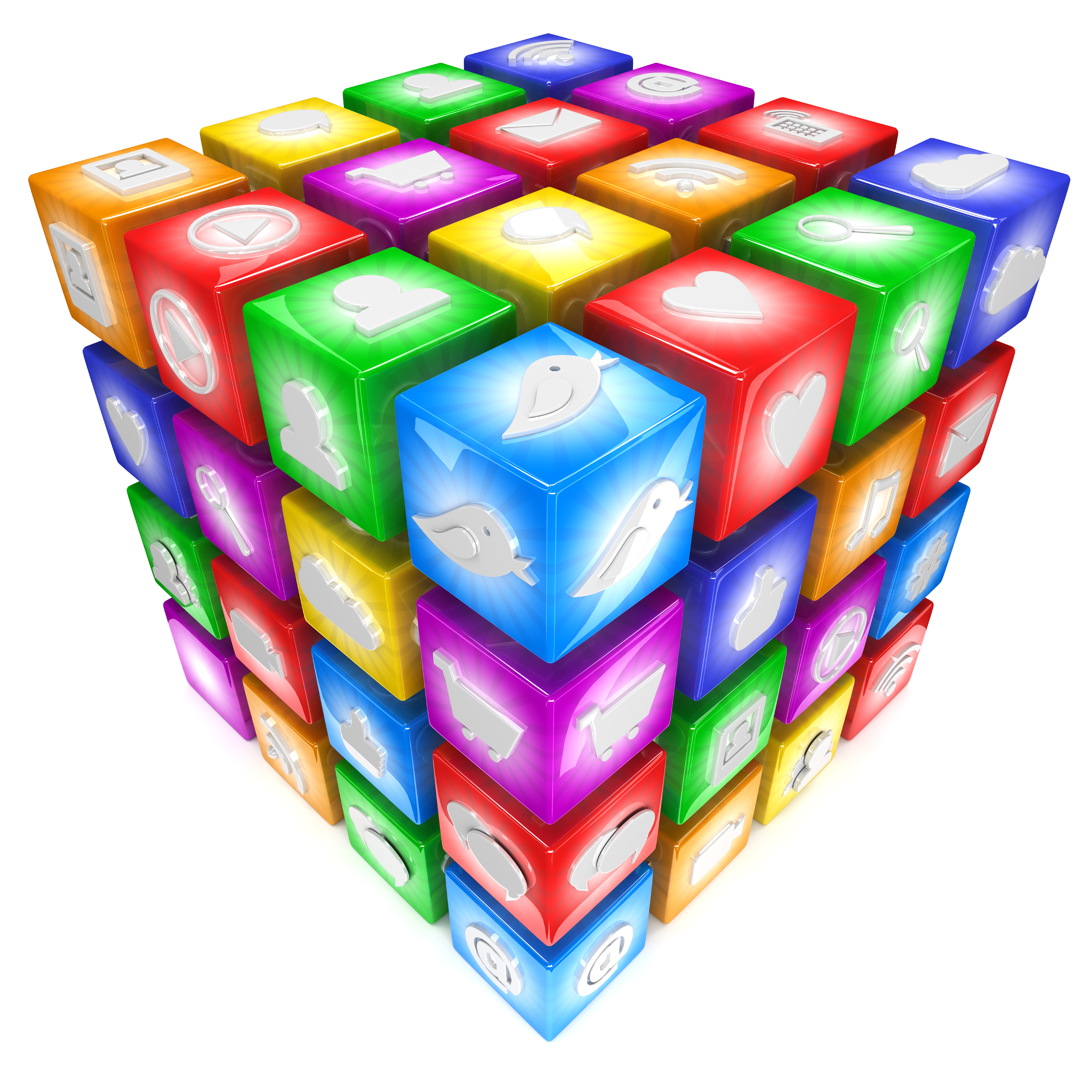 graphic of a rubik's cube with social media logos