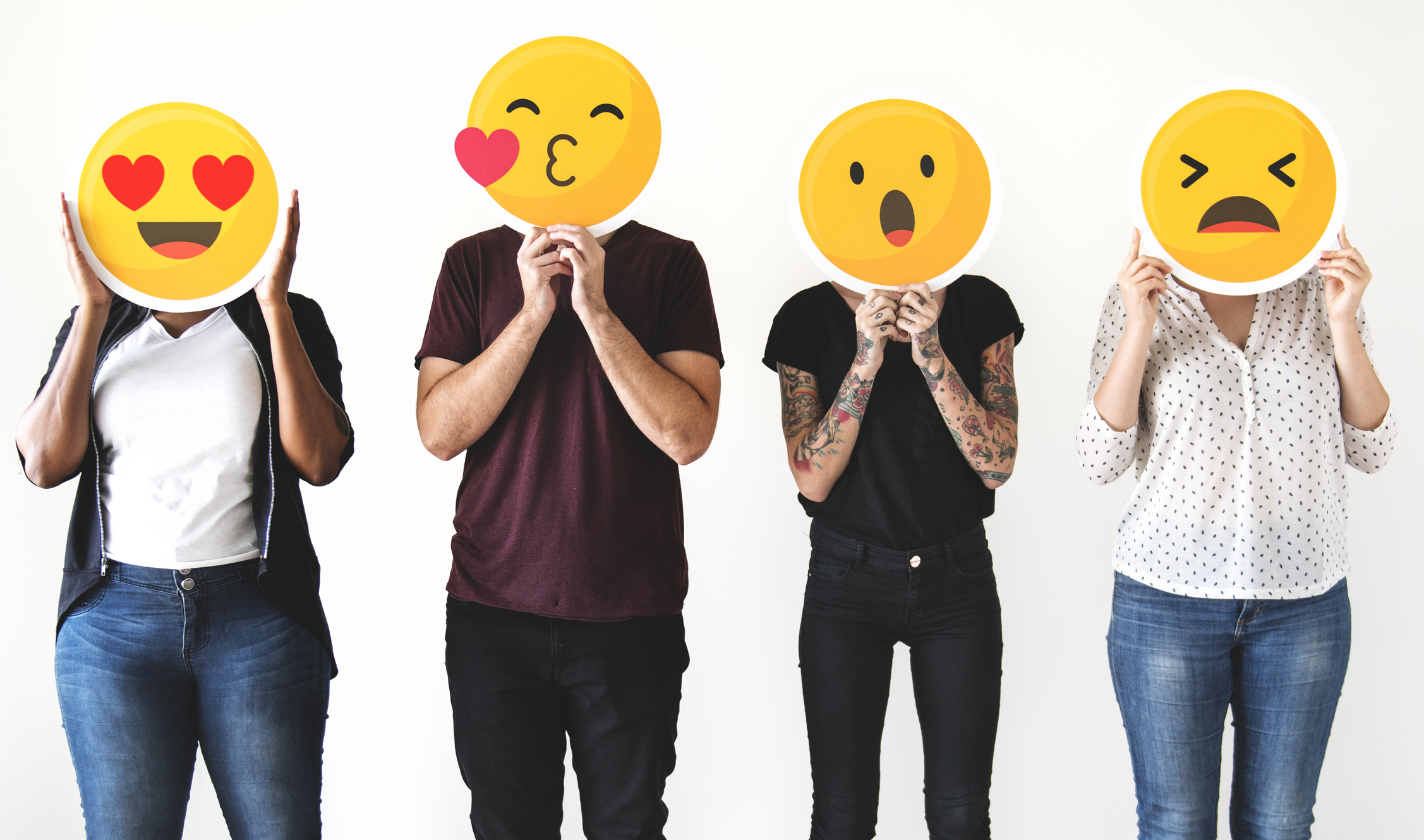 stock graphic of audience members as emojis