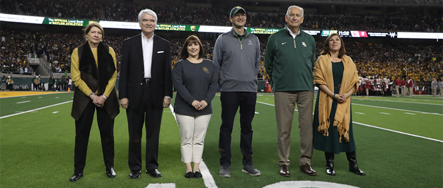 Judge Priscilla Owen is honored on the field during a Baylor vs. Oklahoma