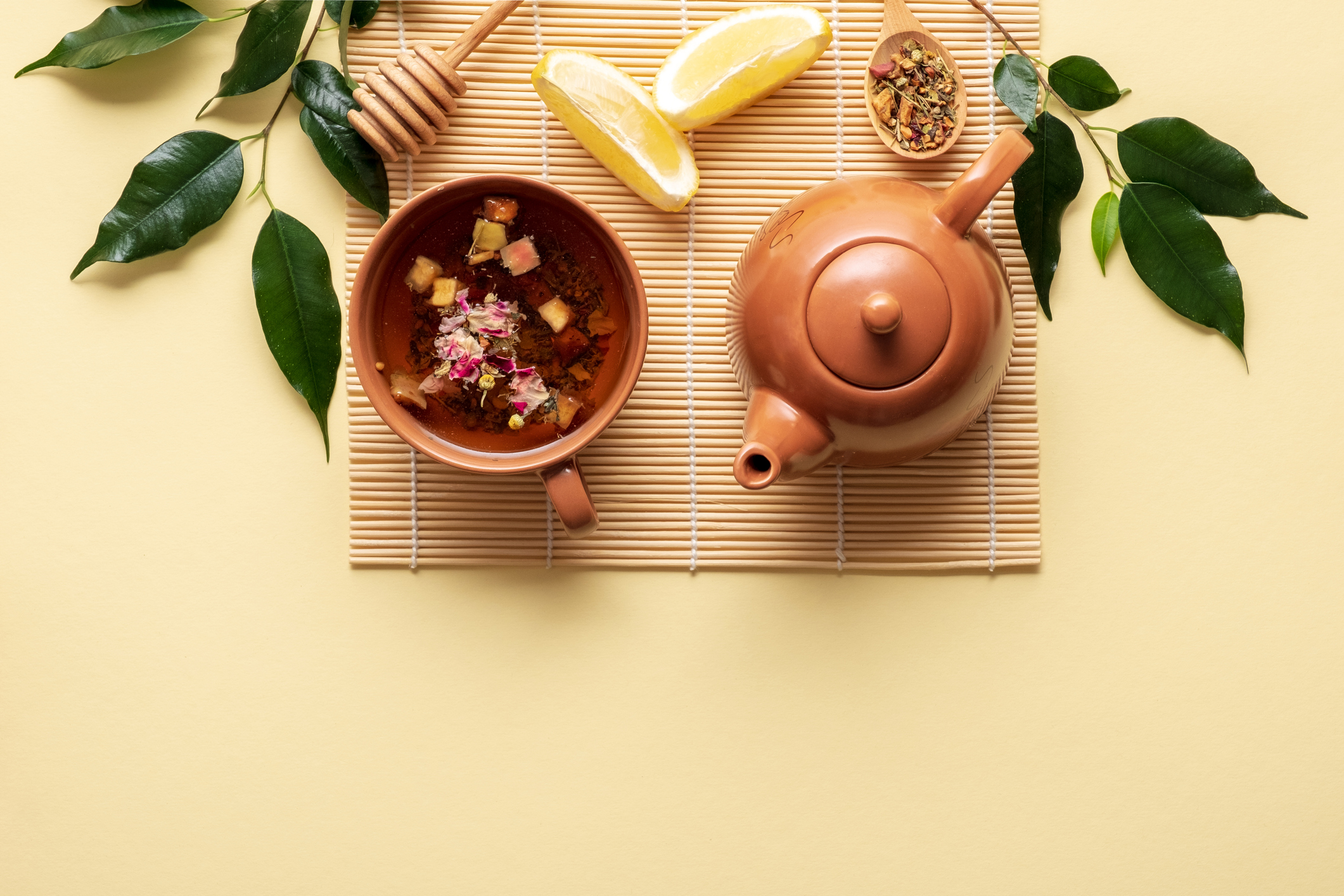 stock photo of prepared tea and a teapot