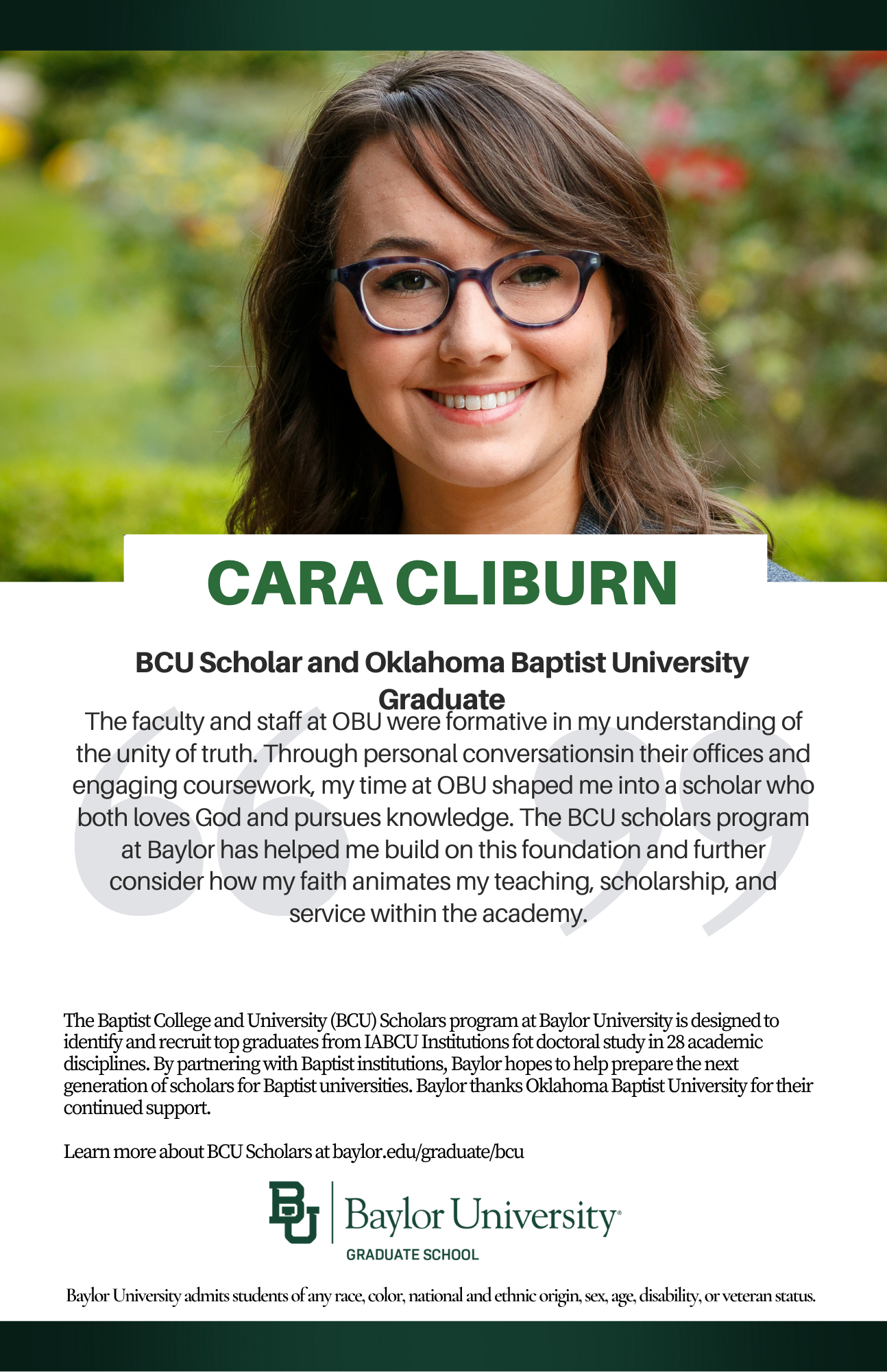 Cara Cliburn BCU ad