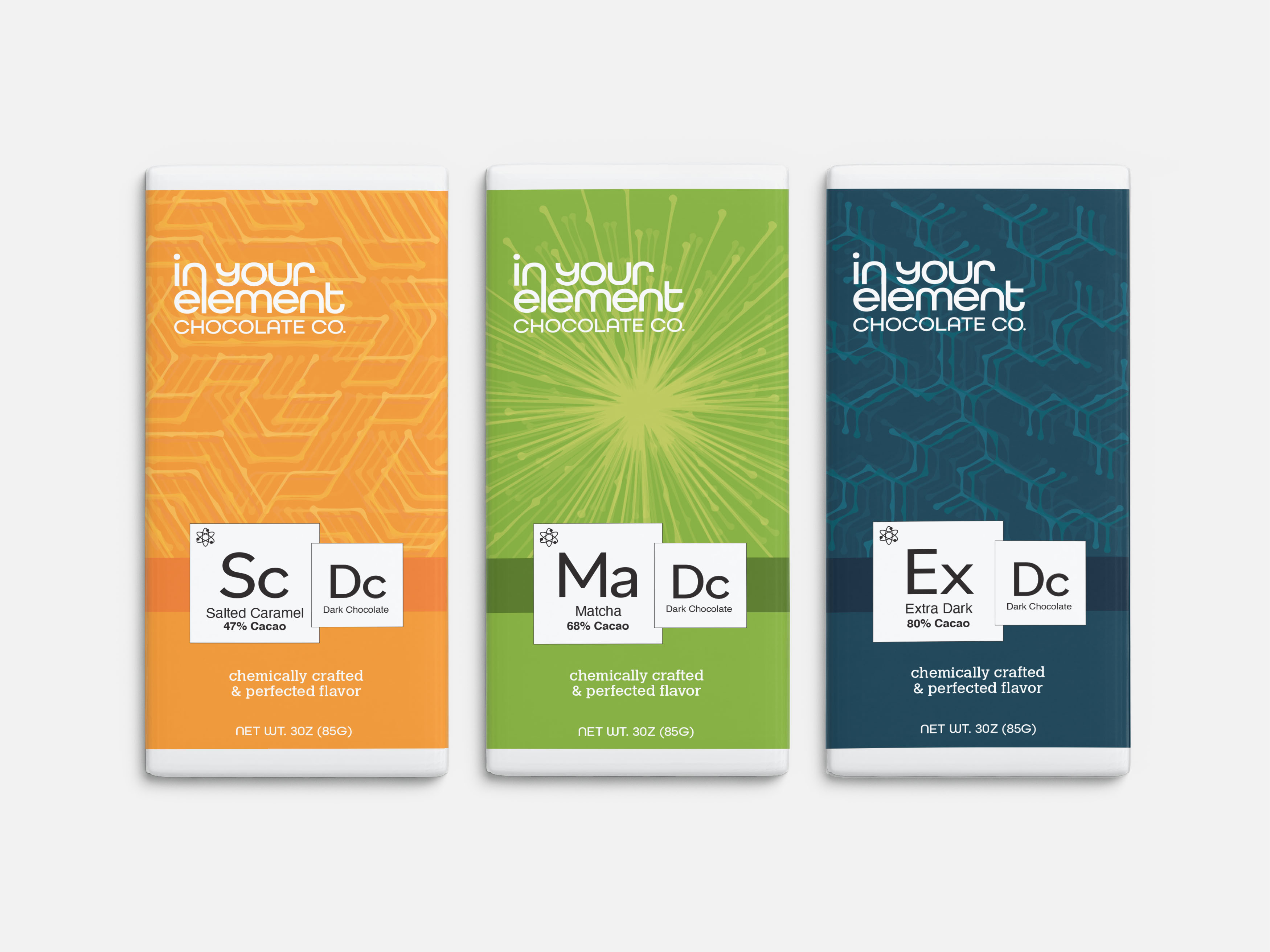 Catherine Ellis,
In Your Element Chocolate Co.,
Package Design, Spring 2021