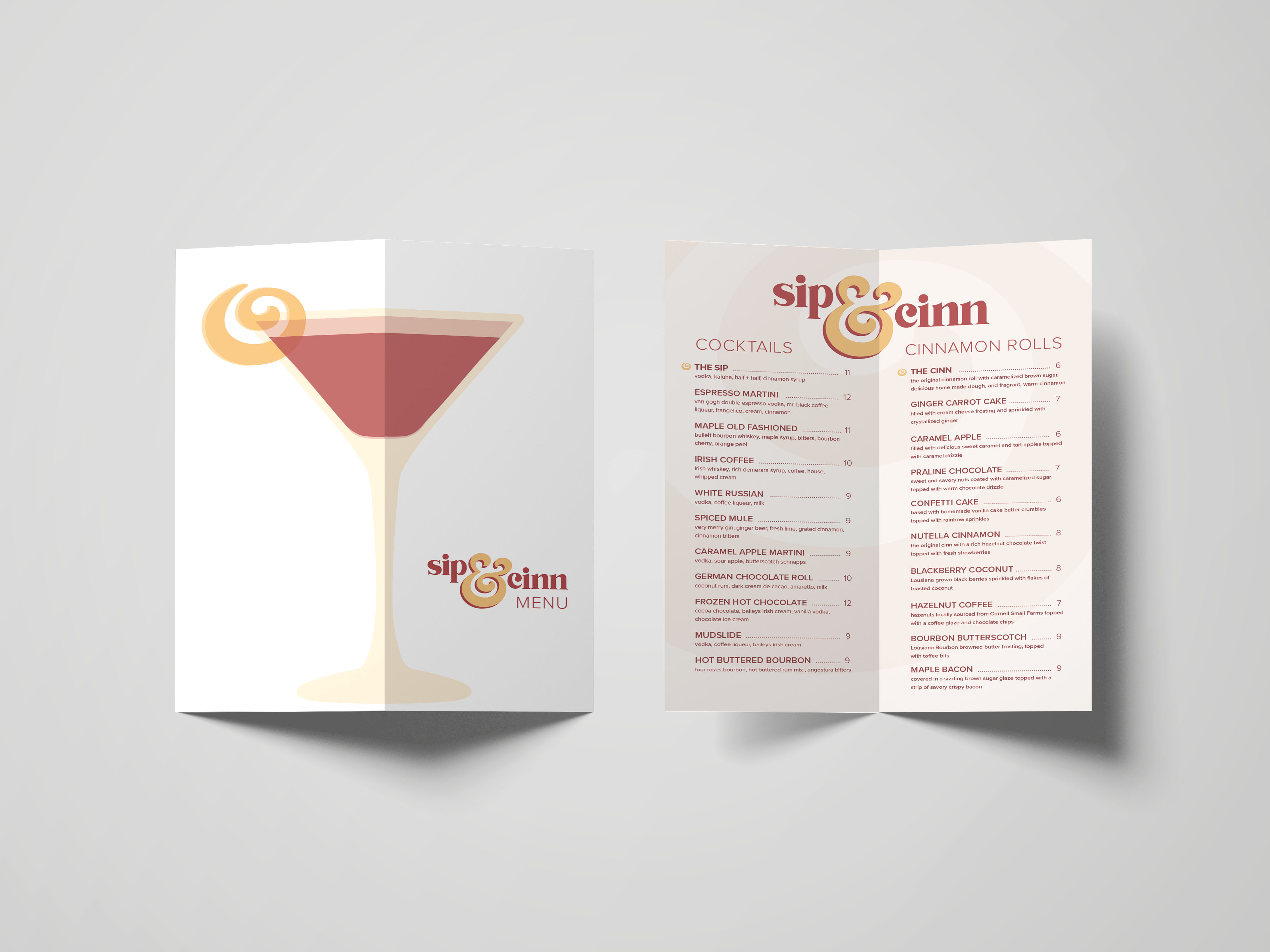Catherine Ellis,
Sip & Cinn,
Menu Design, Spring 2021