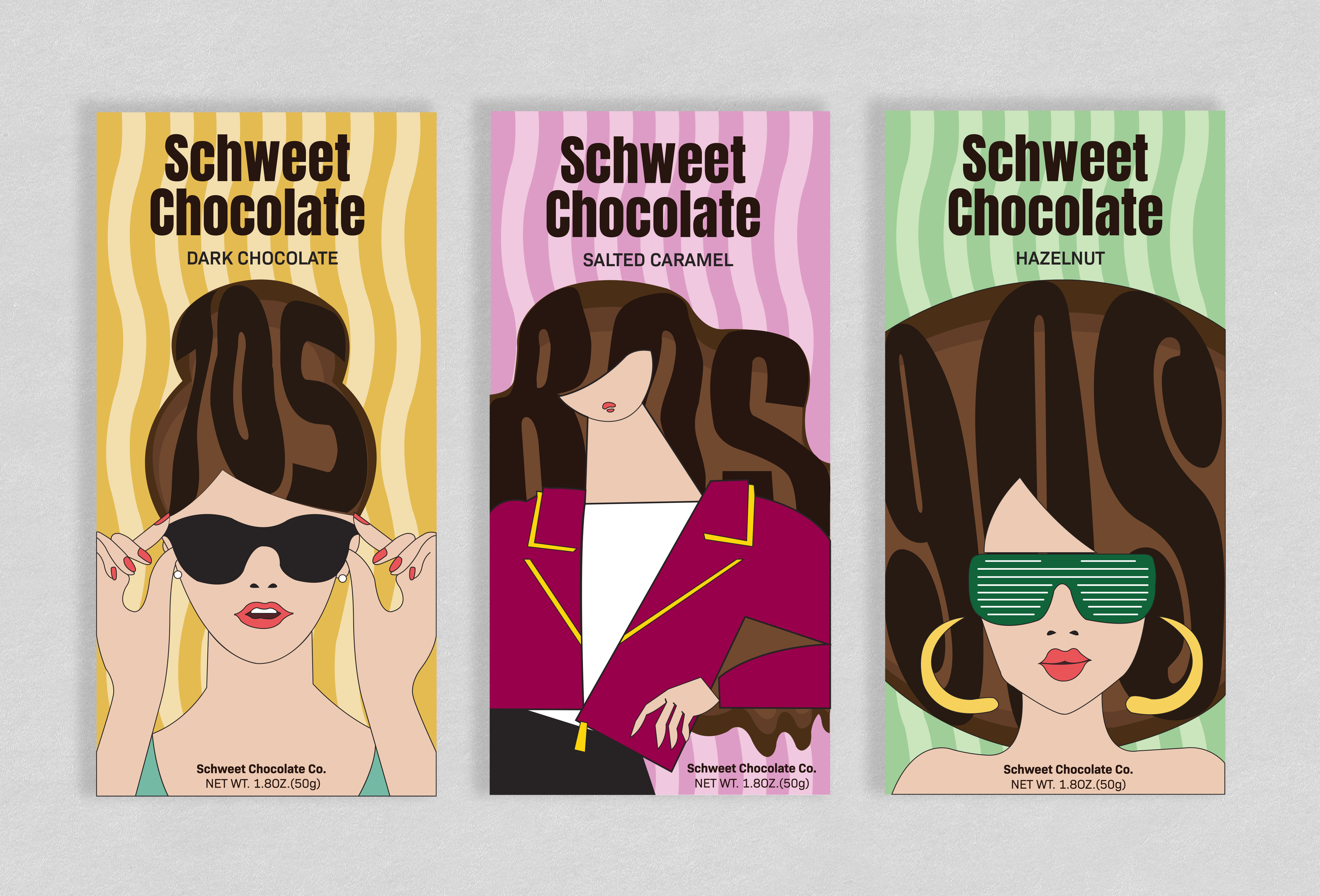 Megan Winters,
Schweet Chocolate Bars,
Adobe Illustrator, Spring 2020