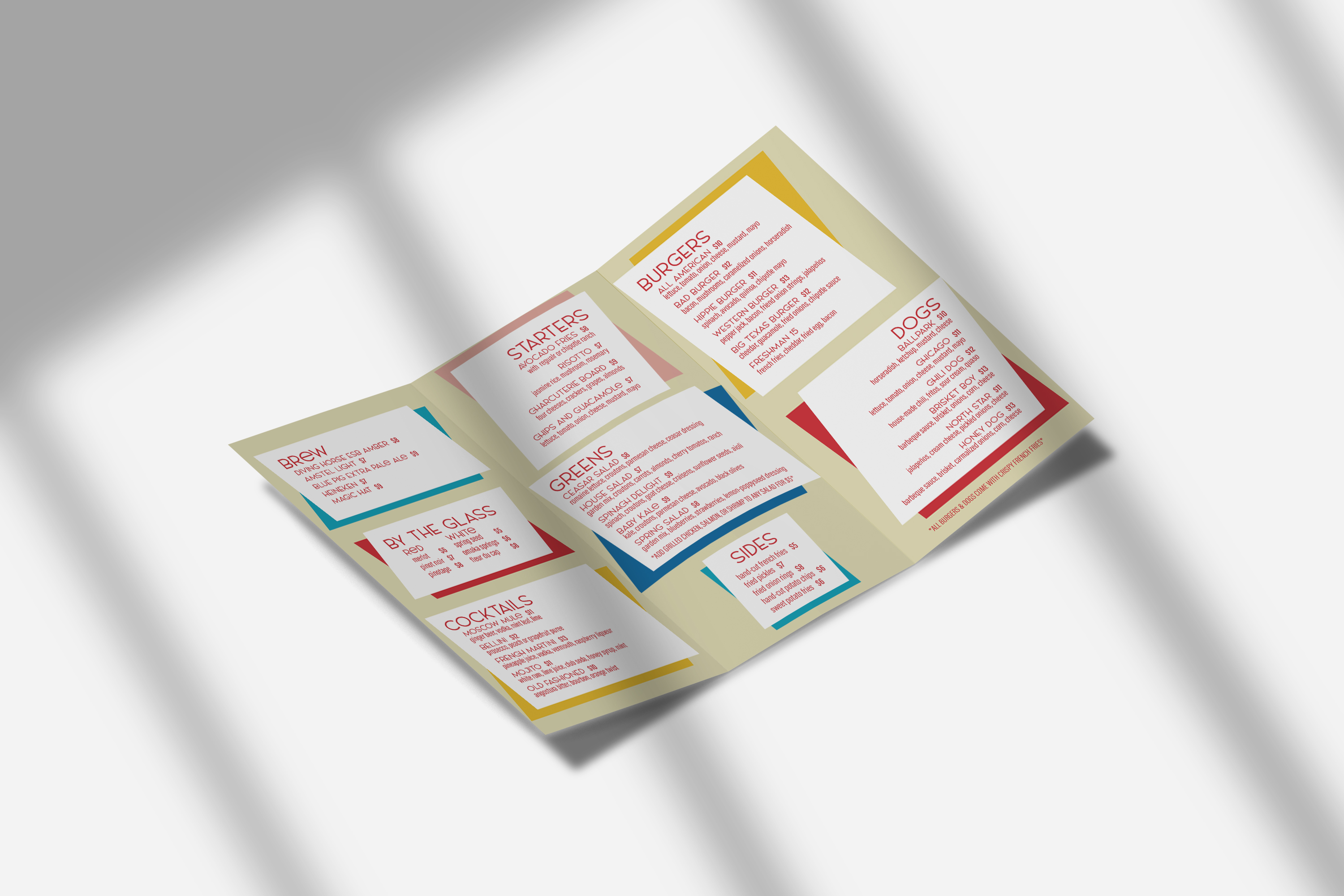 Maggie Lemley,
Burgers & Dogs Brew Haus Menu (View 2),
Brand Identity, 2019