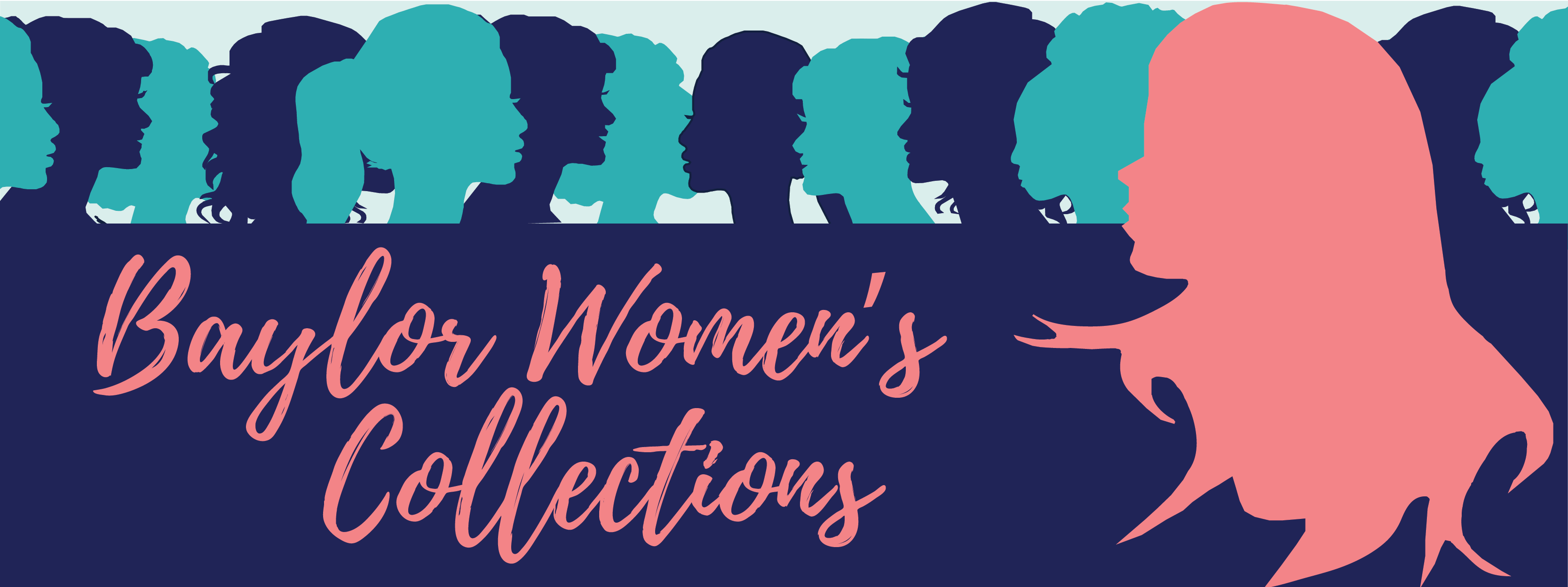 Baylor Women's Collections Banner Graphic with woman's silhouette at right, with hair flowing toward left