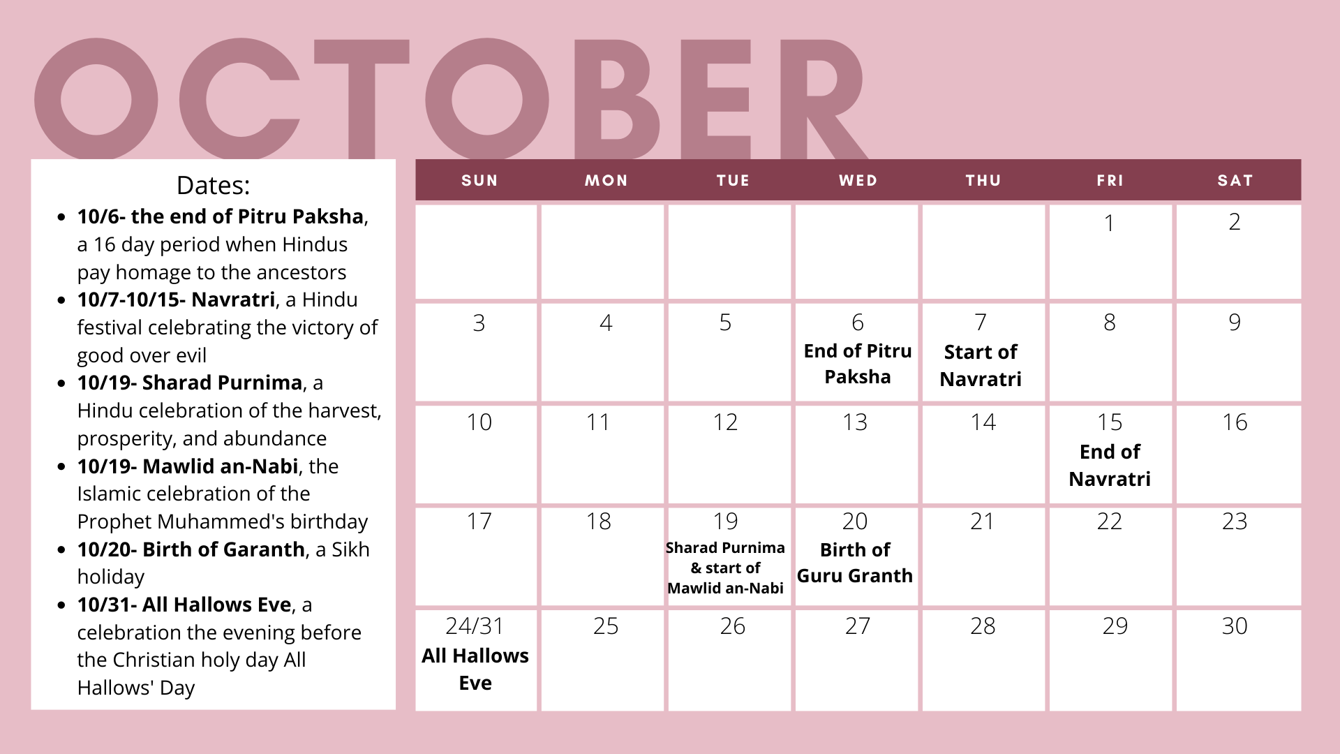 Graphic of October Calendar