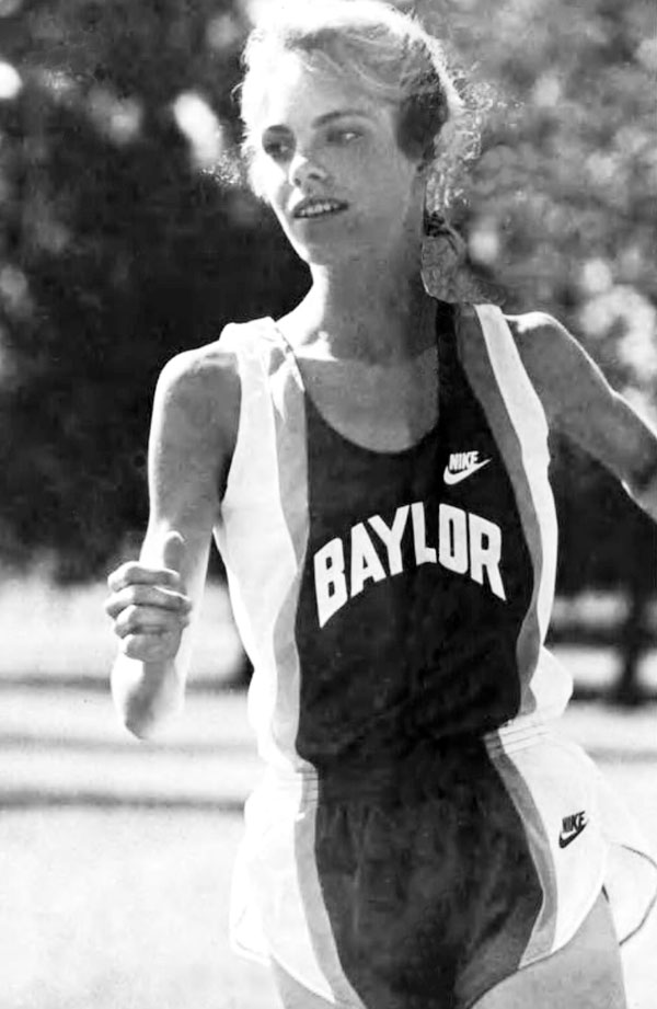 When sophomore Lisa Stone (BA '89) won the 5,000-meter run at the Southwest Conference Indoor Championships in Fort Worth on Feb. 19, 1989, she became the first Baylor woman to win an NCAA conference title in sports.