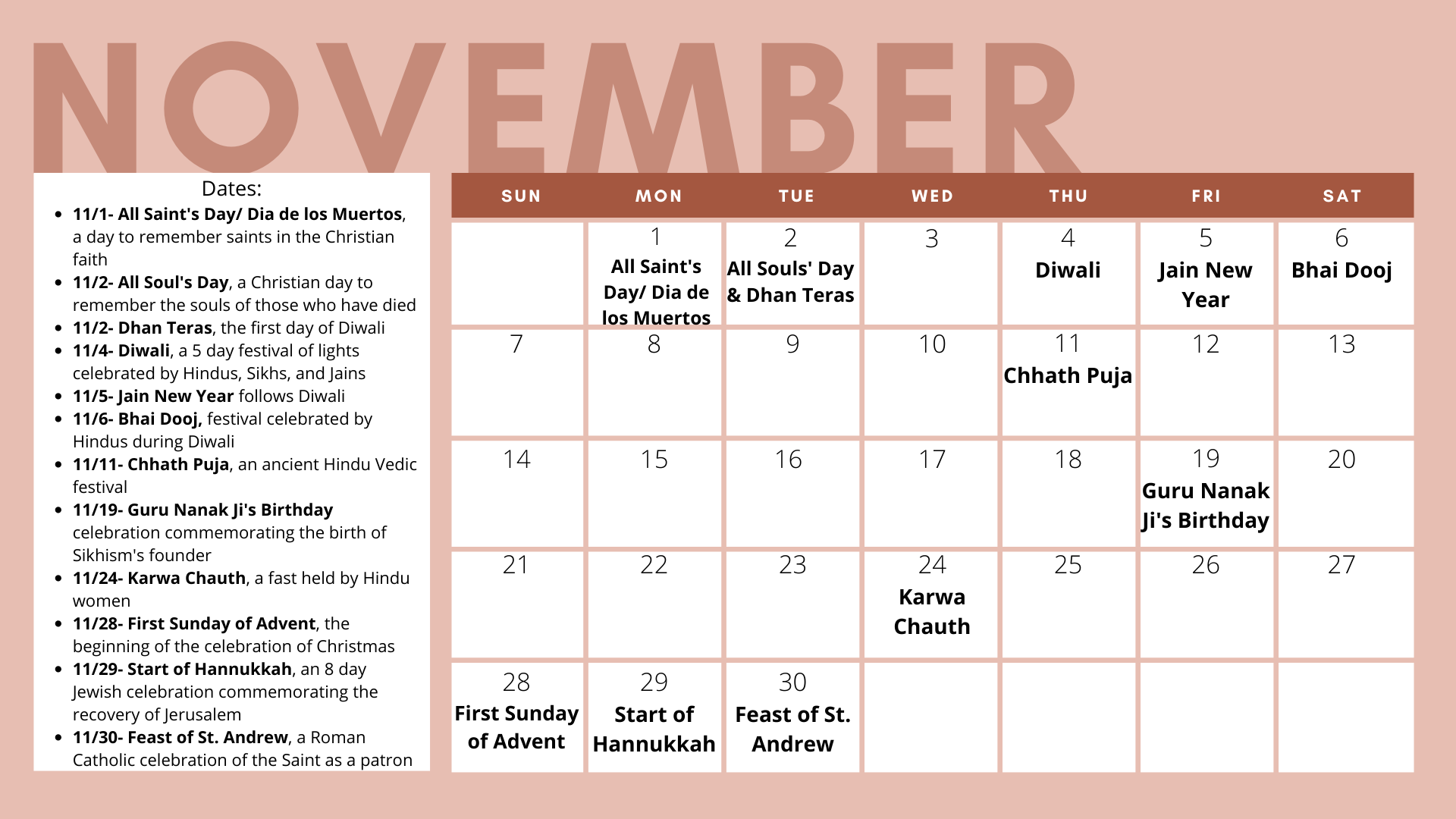Graphic of October Calendar