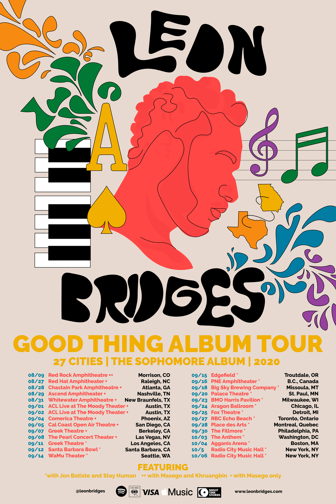 Holly Higgins, Leon Bridges Poster: Good Thing Tour Poster, Paper and Mount Board, 2021, 24in. x 36in.