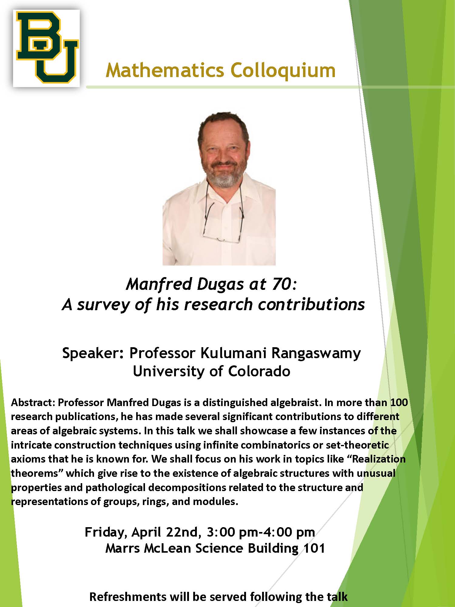 Dr. Manfred Dugas' 70th Birthday Colloquium Flyer