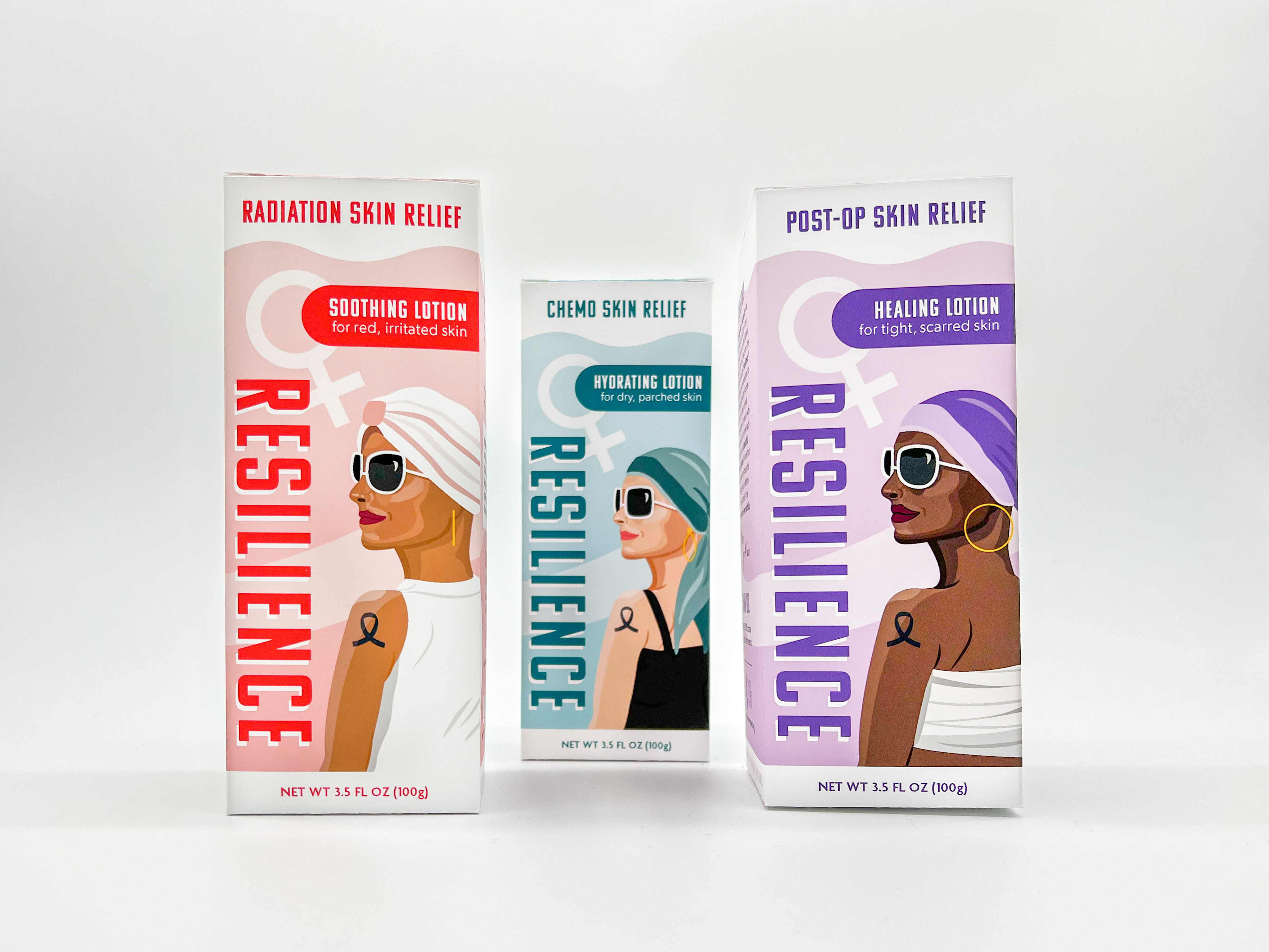 Courageous Cosmetics: Resilience Body Lotions<br>2022<br>Epson InkJet Print<br>6 x 2.5 x 2.5