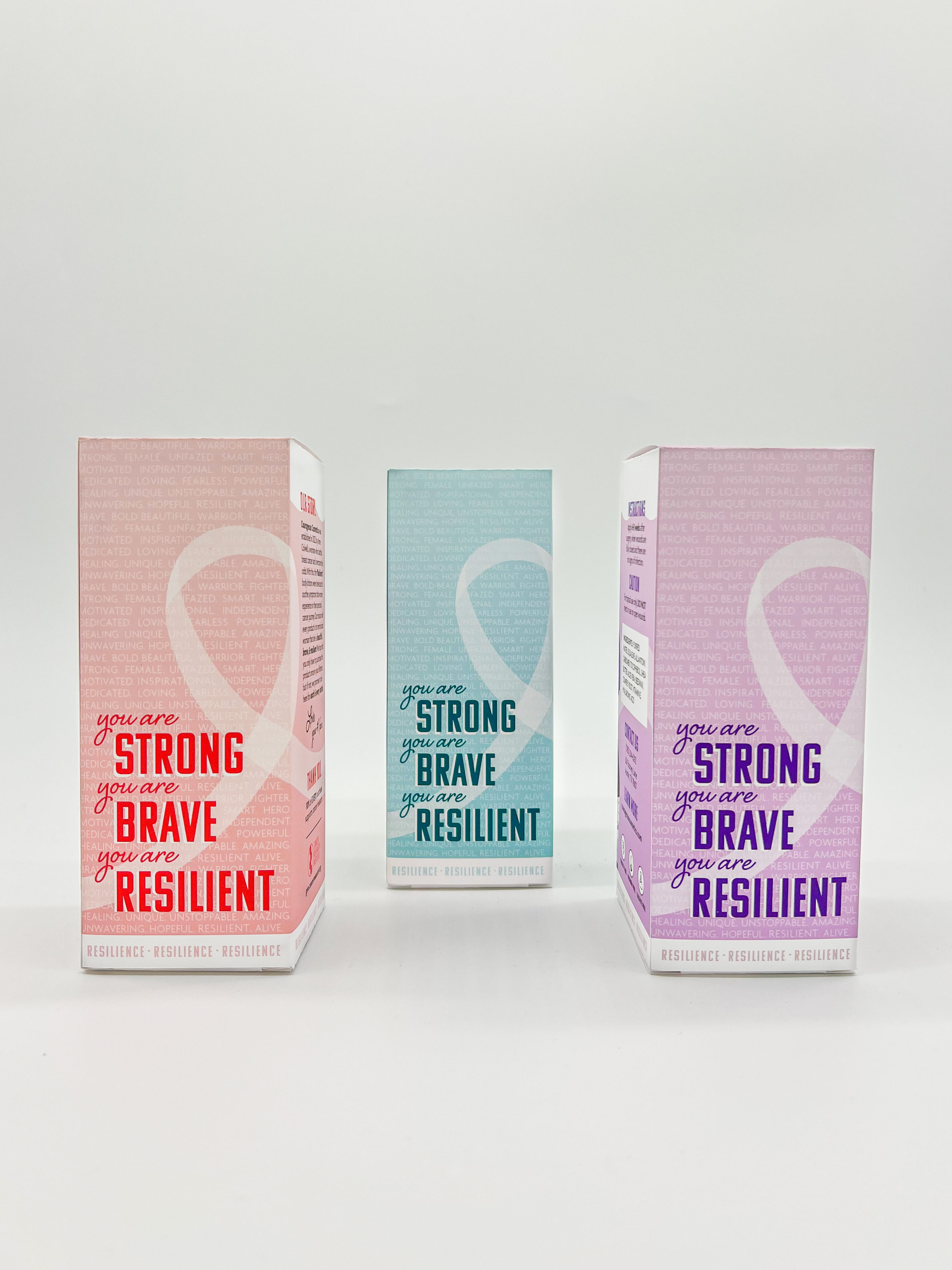 Courageous Cosmetics: Resilience Body Lotions<br>2022<br>Epson InkJet Print<br>6 x 2.5 x 2.5