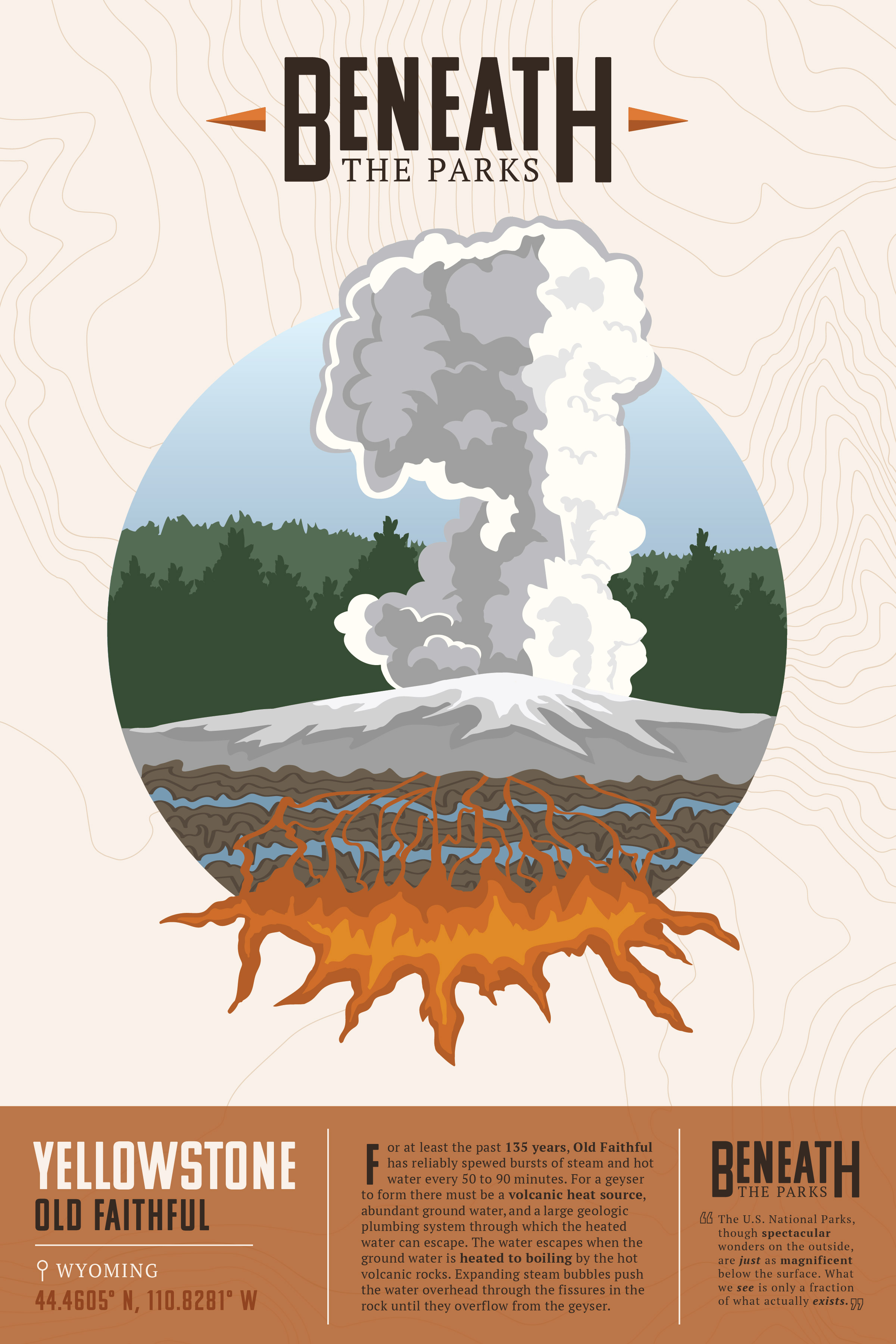 Beneath the Parks: Yellowstone National Park Poster<br>2022<br>Epson InkJet Print<br>24 x 16
