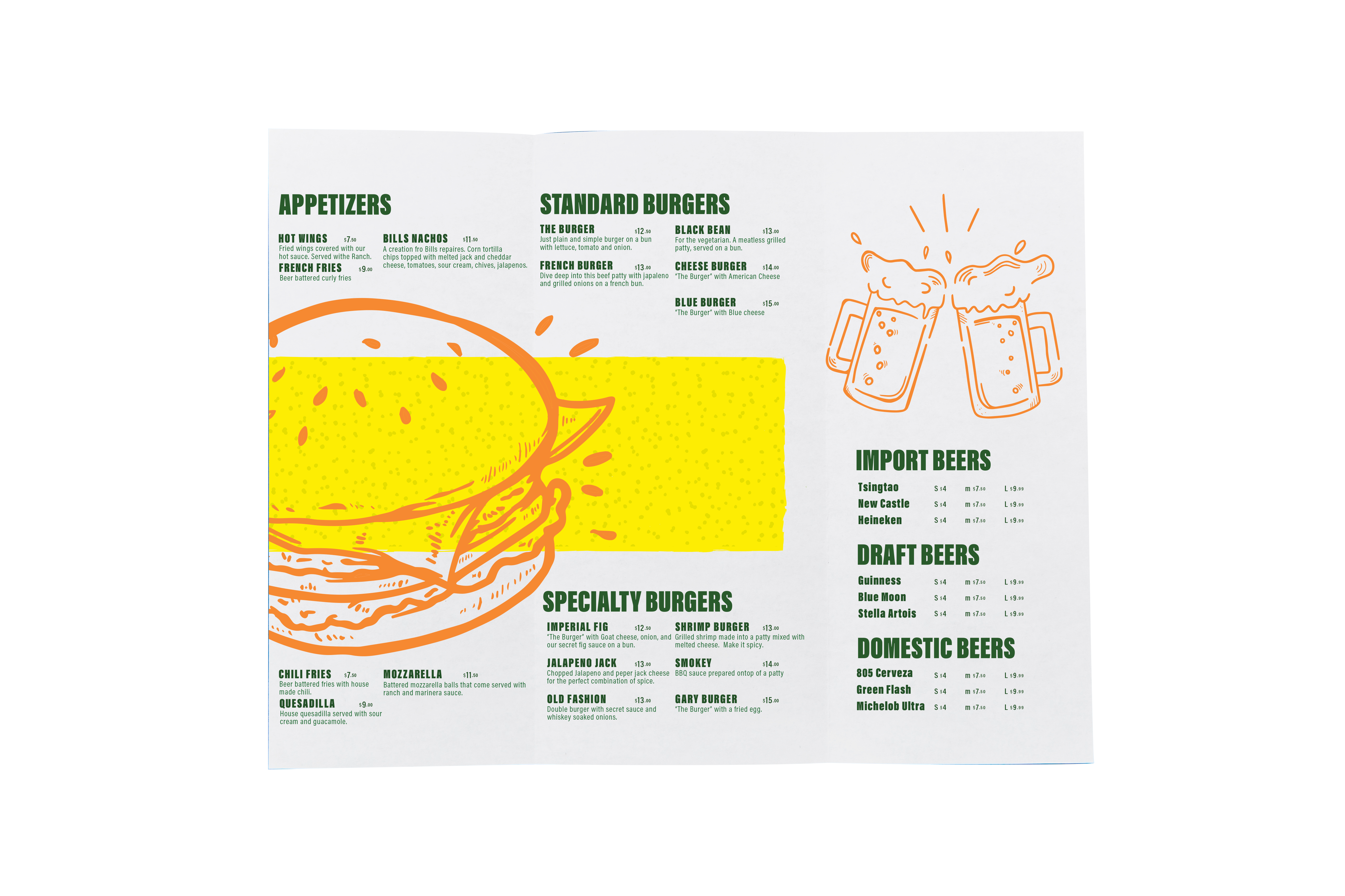 Burgers & Brews Menu Inside<br>2022<br>Epson InkJet Print<br>7 x 3.5