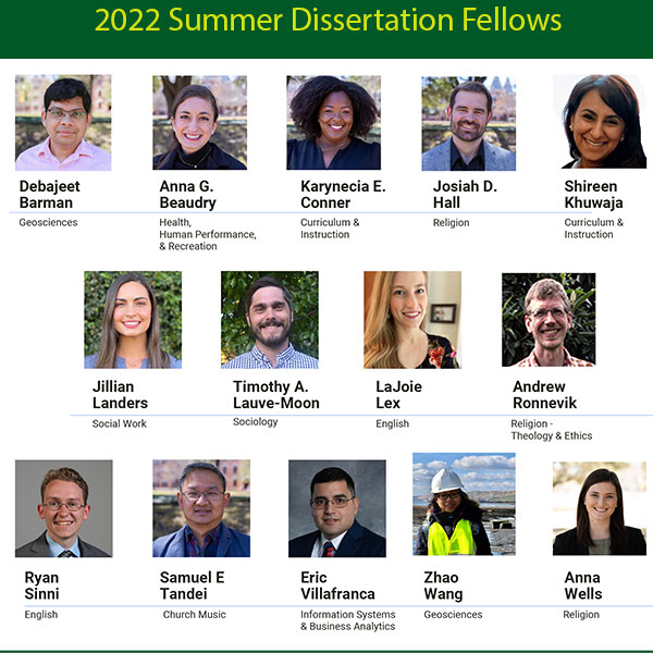 headshots of the 2022 Summer DIssertation Fellows