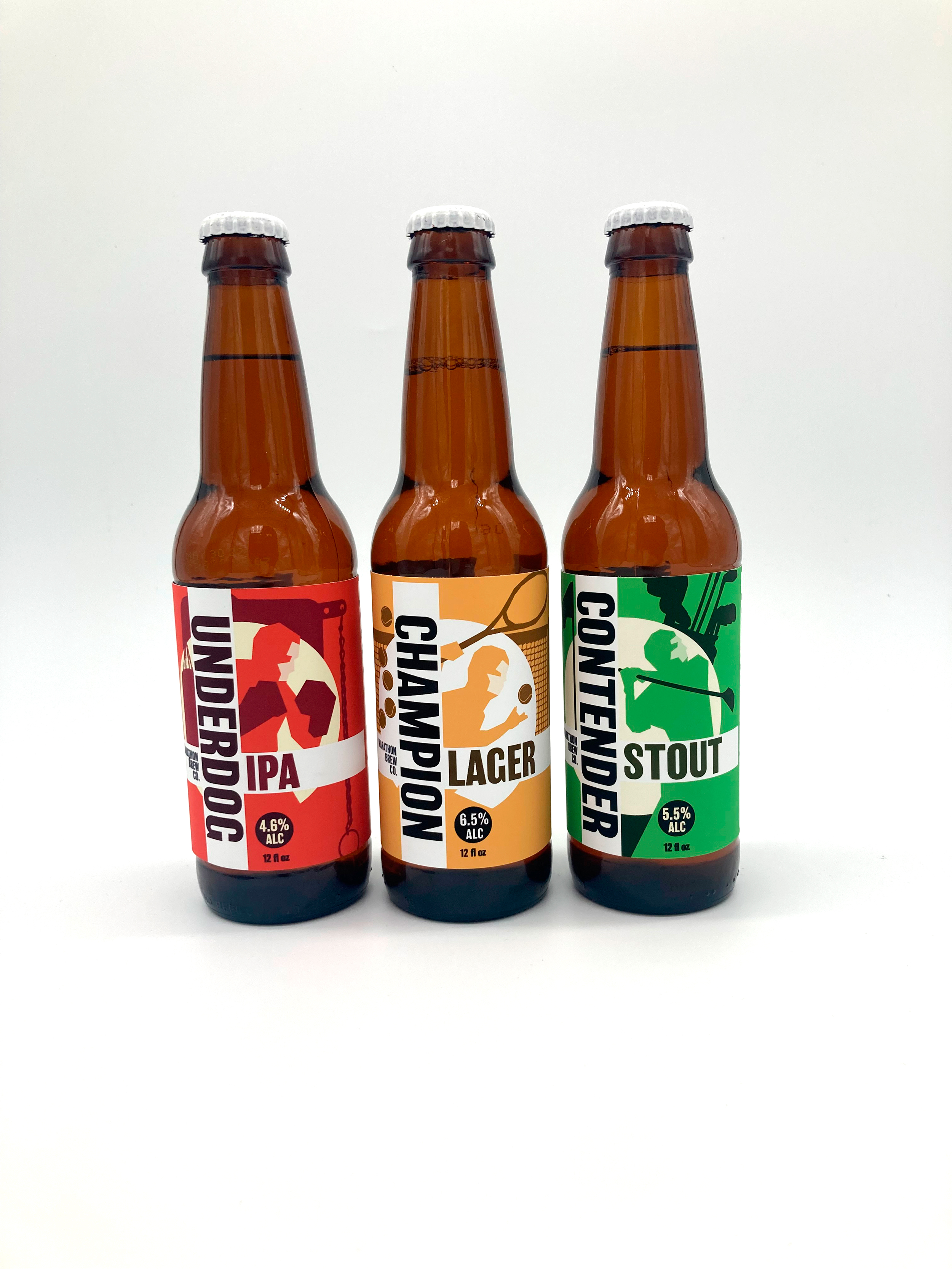 Marathon Brew Co Package Design Front View<br>2022<br>EPSON Inkjet Print<br>9.5 x 3 x 9.5