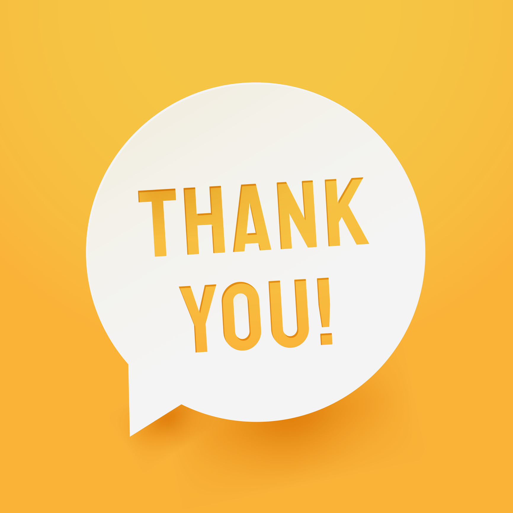 Stock graphic, yellow square with talking bubble inside with the words Thank You!